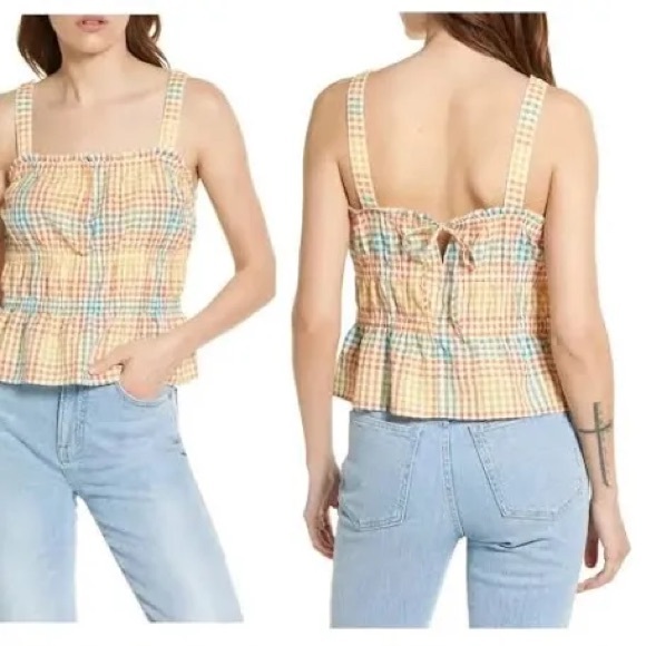 Madewell Seersucker Sophia Peplum Tank in Rainbow Gingham Check. Size L - Picture 16 of 16